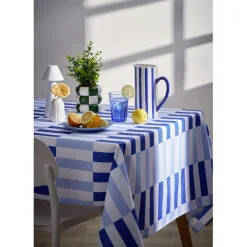 Nappe rectangulaire polyester bayadère carreaux bleus et blancs 150x250cm