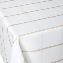 Nappe rectangulaire polyester blanche liseré taupe 150x250cm < Gifi Discount