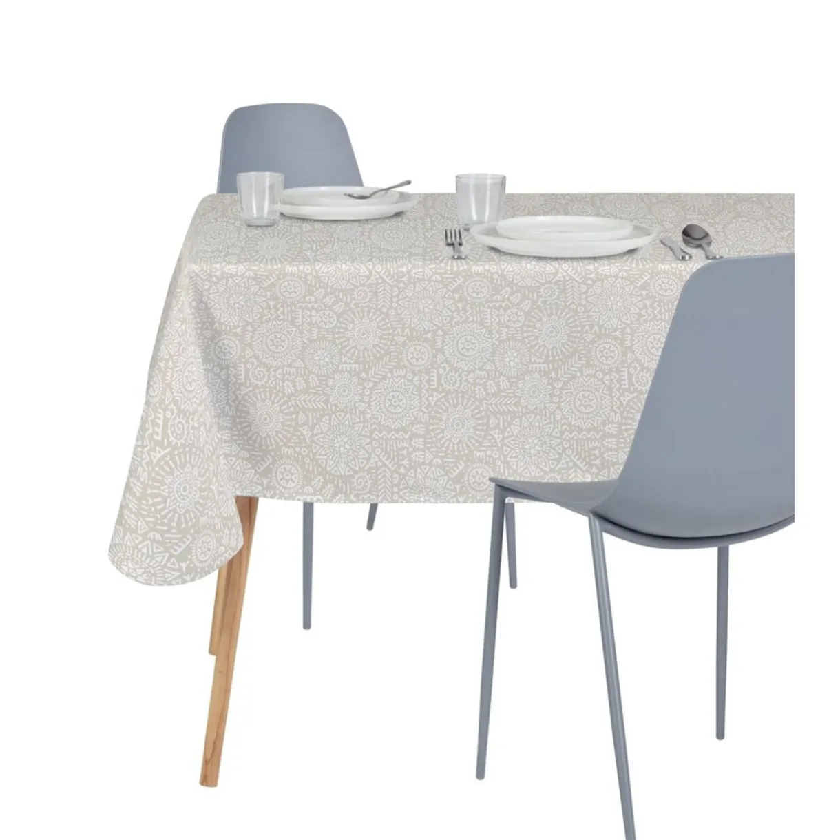 Nappe rectangulaire tissu Dakar motif ethnique beige et blanc 140x250cm < Gifi Hot