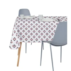 Nappe rectangulaire tissu Dakar motif fleur rouge et blanc 140x250cm