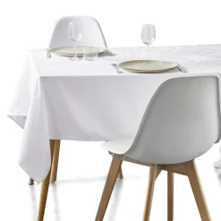 Nappe rectangulaire tissu jacquard motif relief blanc 135x250cm < Gifi Hot