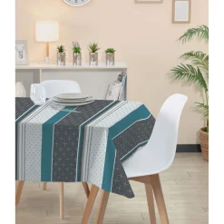 Nappe rectangulaire toile cirée carreau de ciment gris et bleu < Gifi