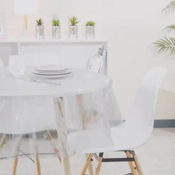 Nappe ronde plastique transparent motif pissenlit blanc