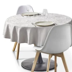 Nappe ronde tissu jacquard motif relief gris Ø160cm < Gifi Discount