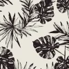 Nappe ronde tissu motif feuillage exotique blanc et noir Ø160cm