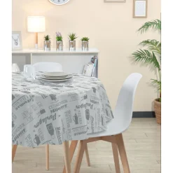 Nappe ronde toile cirée blanche avec inscription grise < Gifi Discount