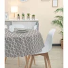 Nappe ronde toile cirée blanche et taupe design graphique