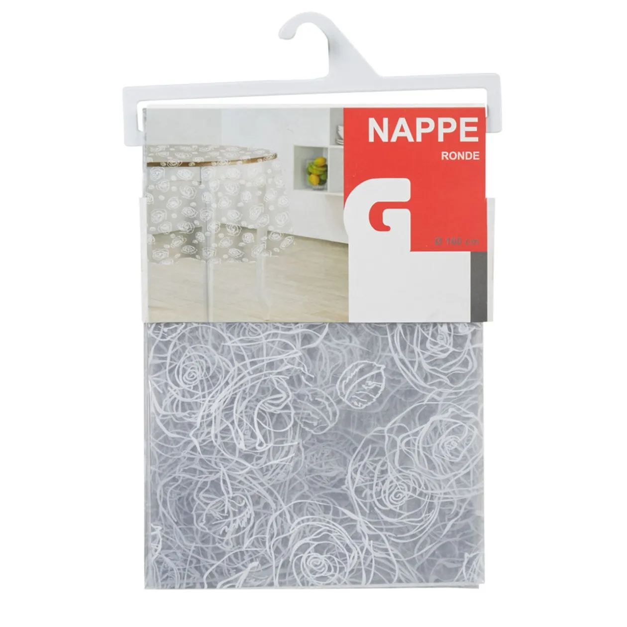 Nappe ronde transparente motif fleurs blanches