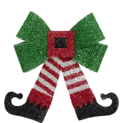 Noeud décoratif Noël traditionnel plastique paillettes 9x5xH9cm (2modèles)