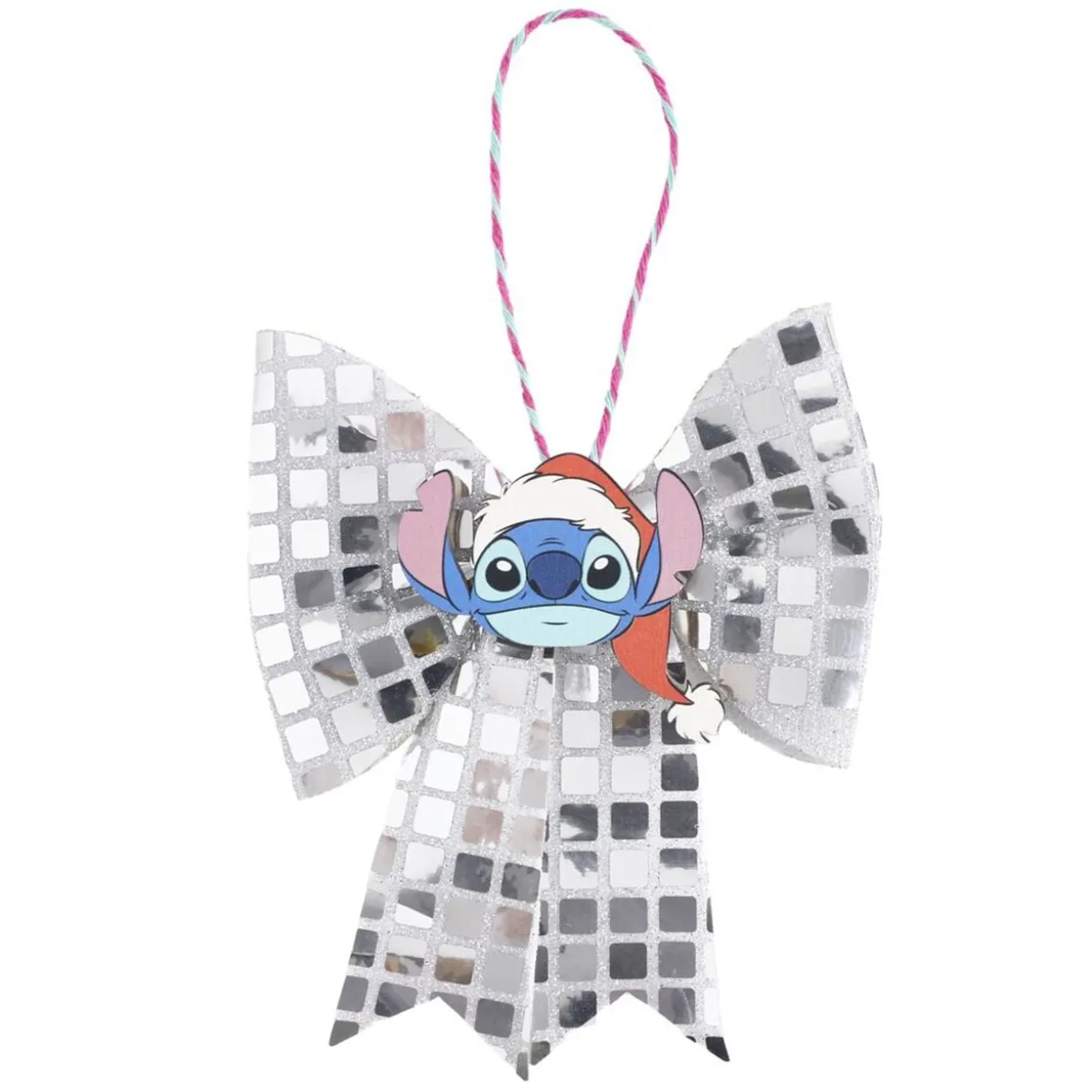 Noeud de Noël Stitch mini finition sequin à suspendre 13cm (2 modèles blanc ou rose)