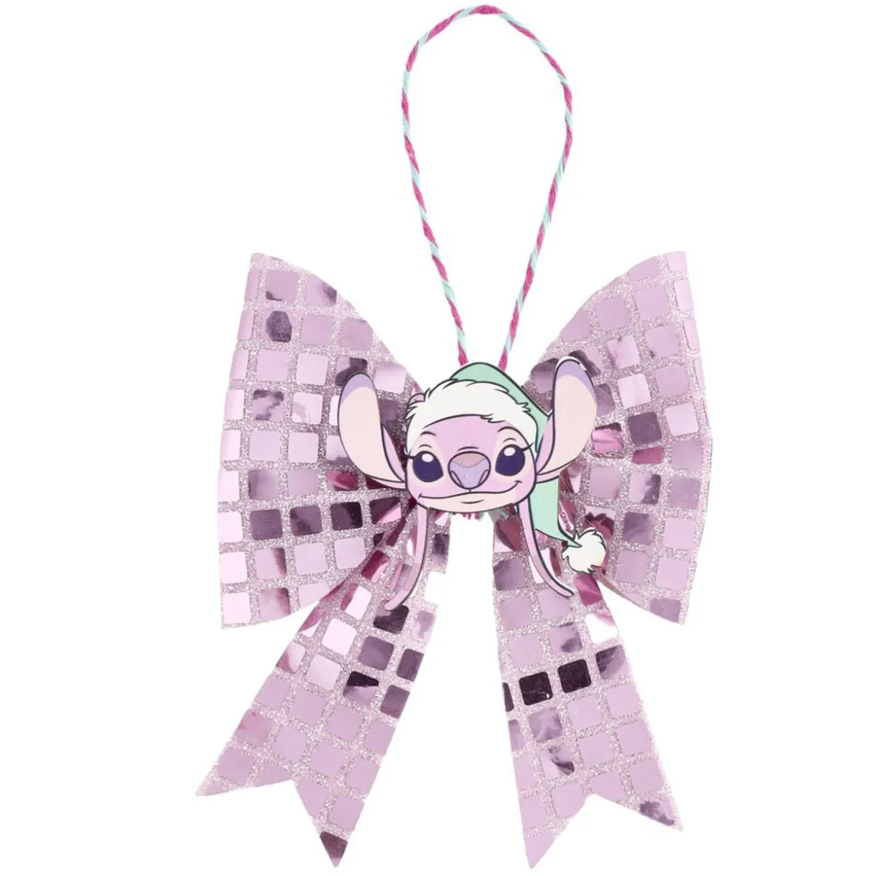 Noeud de Noël Stitch mini finition sequin à suspendre 13cm (2 modèles blanc ou rose)