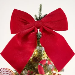 Noeud de Noël XL velours rouge à suspendre H40 cm