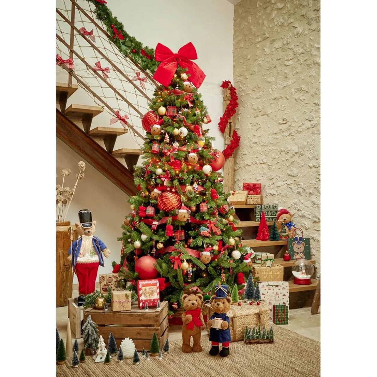 Noeud de Noël XL velours rouge à suspendre H40 cm
