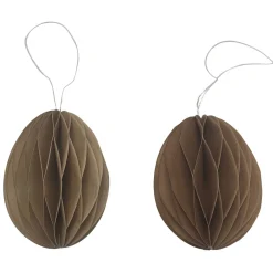 Oeuf déco Pâques façon origami à suspendre marron Ø5xH6,5cm x2