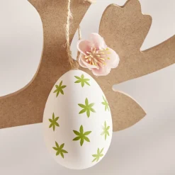 oeuf de Pâques à suspendre x6 plastique décoré vert et blanc Ø4xH6cm