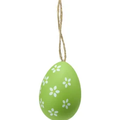 oeuf de Pâques à suspendre x6 plastique décoré vert et blanc Ø4xH6cm
