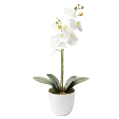 Orchidée artificielle dans pot blanc Ø11,5xH46cm (3 modèles)