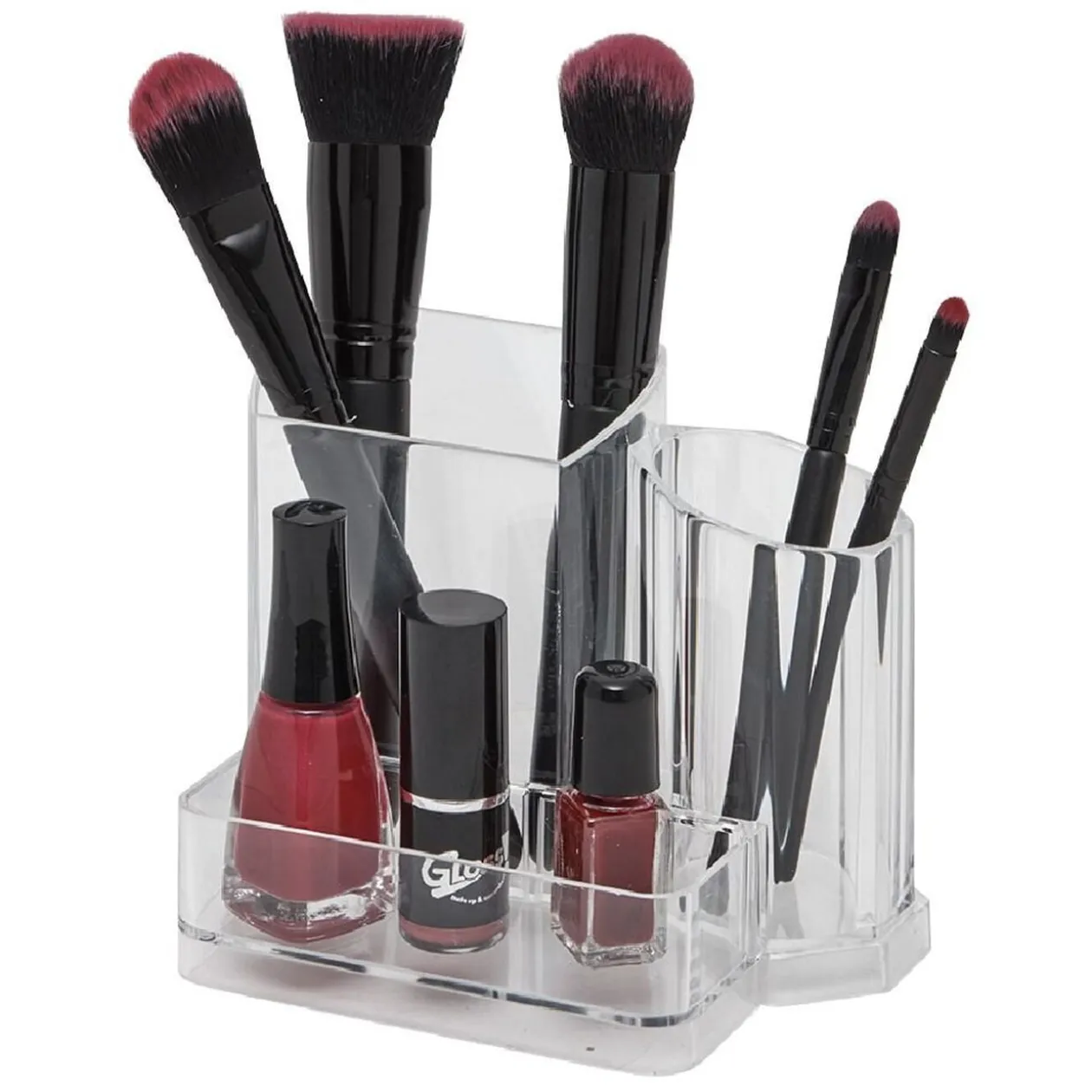 Organisateur 3 compartiments transparent pour pinceaux et maquillage