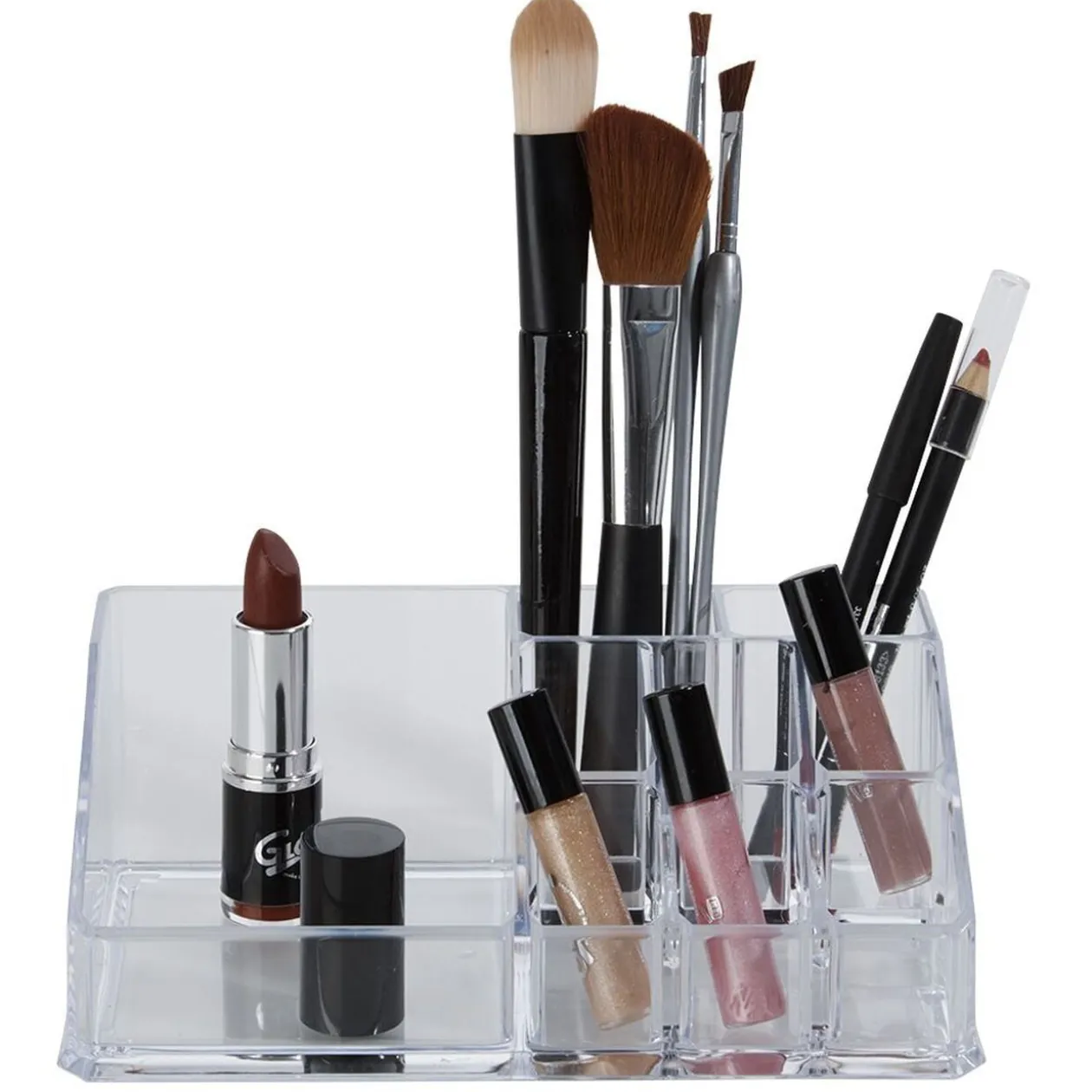 Organisateur 9 compartiments transparent pour pinceaux et maquillage