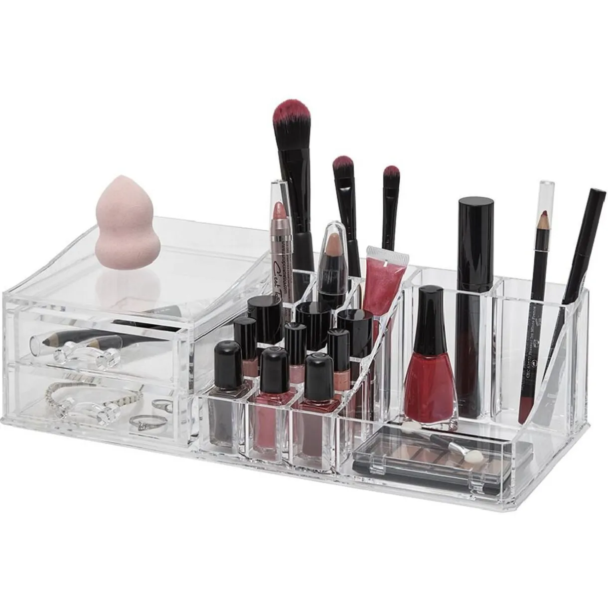 Organisateur à maquillage 2 tiroirs et compartiments transparent < Gifi Discount