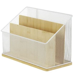 Organiseur de bureau bambou et métal 3 compartiments 29x14xH20cm