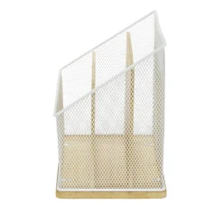 Organiseur de bureau bambou et métal 3 compartiments 29x14xH20cm