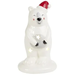 Ours de Noël lumineux 1LED céramique blanc H14,5cm < Gifi Online