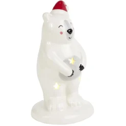 Ours de Noël lumineux 1LED céramique blanc H14,5cm < Gifi Online