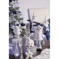 Ours de Noël à poser bleu ciel H52 cm