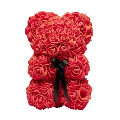 Ourson bouton de rose rouge 15x16xH23cm