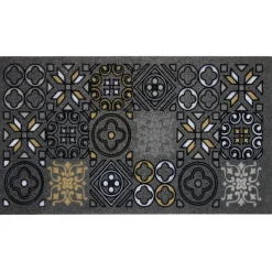 Paillasson rectangulaire noir design carreau de ciment 70x40 cm