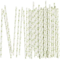 Paille bambou blanche motif feuillage x50 - Ø0,6 x H19,7cm