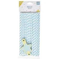 Paille bleu et étiquette étoile en papier x 24 < Gifi New