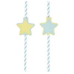 Paille bleu et étiquette étoile en papier x 24 < Gifi New