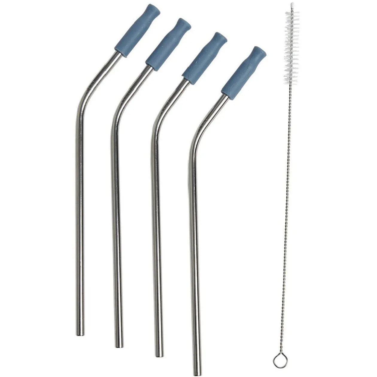 Paille en inox réutilisable avec embout silicone x4