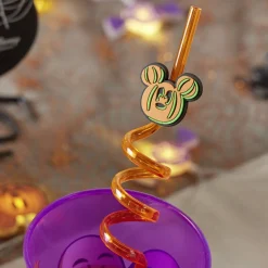 Paille Halloween Disney Mickey x4 plastique torsadé orange L27,5cm