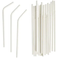Paille papier coudée blanche x20 - Ø0,6 x H19,7cm