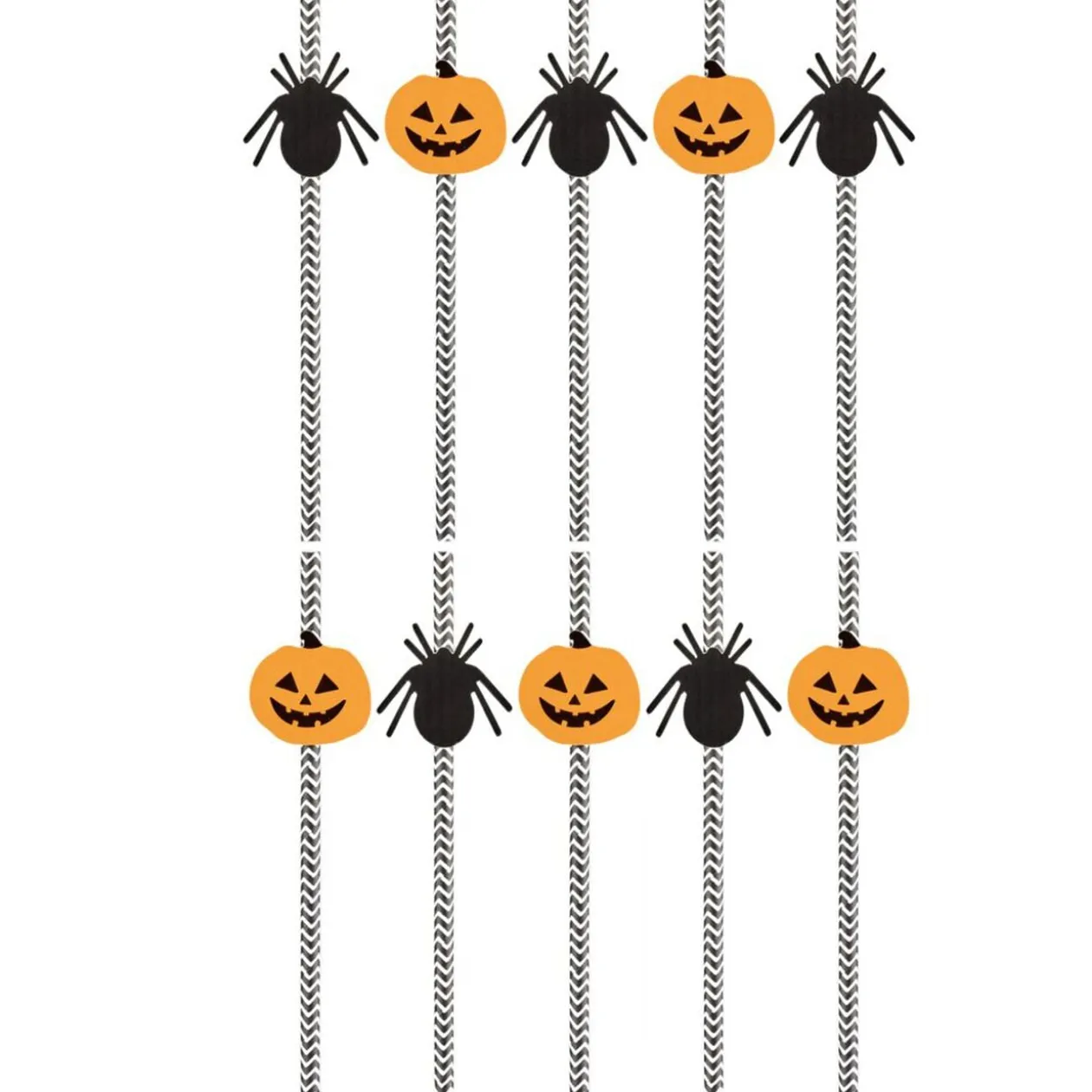 Paille papier Halloween x10 motif arraignée et citrouille noir blanc orange L19cm