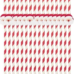 Paille papier X15 pcs rayé Père Noël H25 cm rouge et blanc