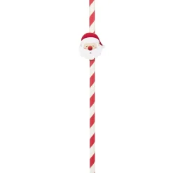 Paille papier X15 pcs rayé Père Noël H25 cm rouge et blanc