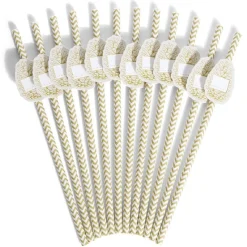 Paille personnalisable étiquette pomme de pin blanc et camel x12