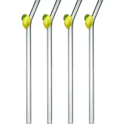 Pailles en verre transparent fantaisie fruit x4 avec goupillon (2 modèles)
