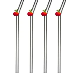 Pailles en verre transparent fantaisie fruit x4 avec goupillon (2 modèles)