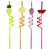 Paille torsadée x4 plastique fantaisie fruit L27cm