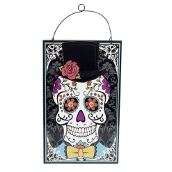 Pancarte Dia de los muertos tête de mort mexicaine à suspendre métal
