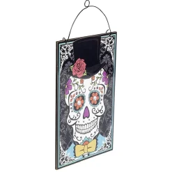 Pancarte Dia de los muertos tête de mort mexicaine à suspendre métal
