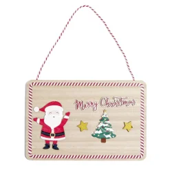Pancarte en bois Père Noël Merry Christmas à suspendre 20x30cm