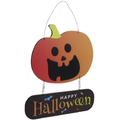 Pancarte Halloween citrouille en bois orange