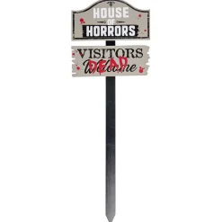 Pancarte jardin bois Halloween inscription House of horrors H85cm < Gifi Sale