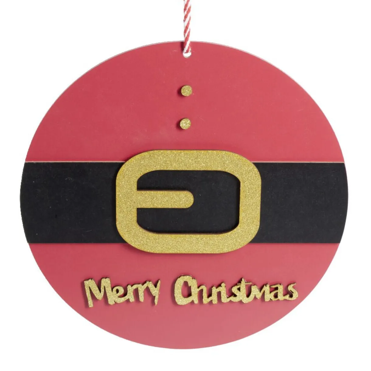 Pancarte Joyeux Noël en bois ceinture rouge et noire Ø30cm < Gifi Discount